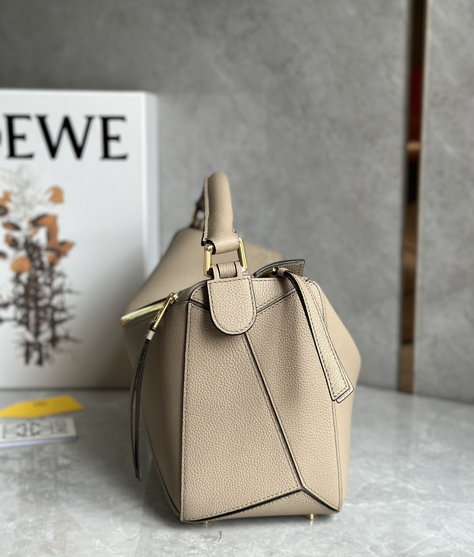 Loewe Medium Puzzle Bag in Soft Grained Calfskin Light Grey